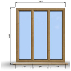 1045mm (W) x 1195mm (H) Wooden Stormproof Window - 3 Pane Non-Opening Windows - Toughened Safety Glass