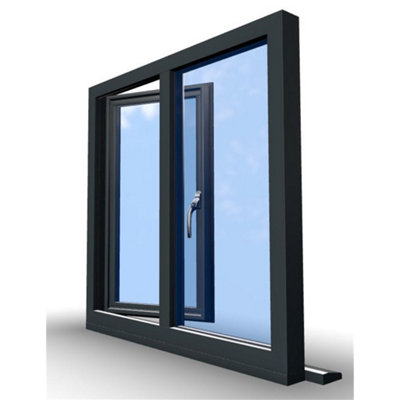 1045mm (W) x 1245mm (H) Aluminium Flush Casement - 1 Right Opening Window - Anthracite Internal & External - 9