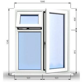 1045mm (W) x 1245mm (H) PVCu StormProof  - 1 Opening Window (RIGHT) - Top Opening Window (LEFT) - Toughened Safety Glass - White