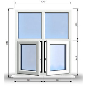 1045mm (W) x 1245mm (H) PVCu StormProof Casement Window - 2 Bottom Opening Windows - Toughened Safety Glass - White