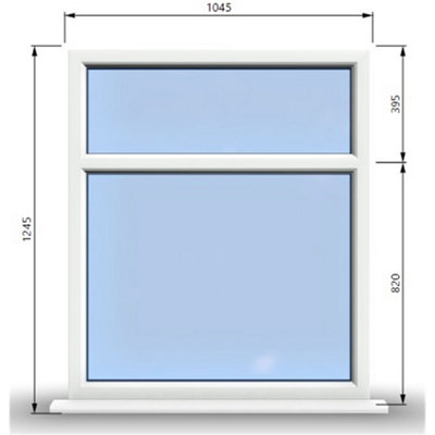 1045mm (W) x 1245mm (H) PVCu StormProof Casement Window - 2 Horizontal Panes Non Opening Windows -  White Internal & External