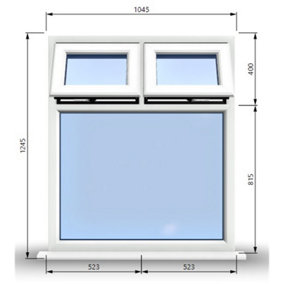1045mm (W) x 1245mm (H) PVCu StormProof Casement Window - 2 Top Opening Windows -  Toughened Safety Glass - White