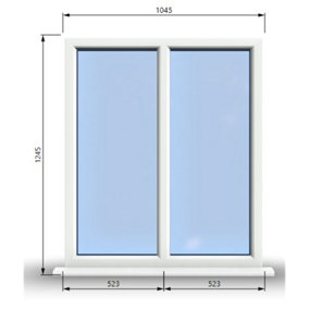 1045mm (W) x 1245mm (H) PVCu StormProof Casement Window - 2 Vertical Panes Non Opening Windows -  White Internal & External