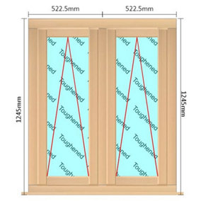 1045mm (W) x 1245mm (H) Wooden Stormproof Window - 2 Opening Windows (Opening from Bottom) - Toughened Safety Glass