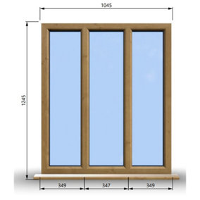 1045mm (W) x 1245mm (H) Wooden Stormproof Window - 3 Pane Non-Opening Windows - Toughened Safety Glass
