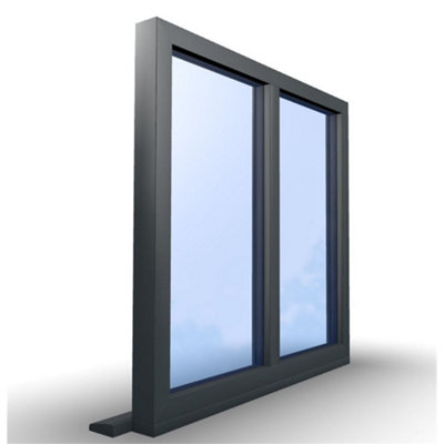 1045mm(W) x 895mm(H) Aluminium Flush Casement Window - 2 V Panes(Non-Opening) - Anthracite Internal & External - 8