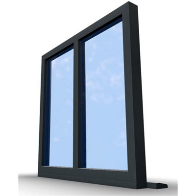 1045mm(W) x 895mm(H) Aluminium Flush Casement Window - 2 V Panes(Non-Opening) - Anthracite Internal & External - 9