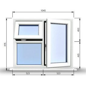 1045mm (W) x 895mm (H) PVCu StormProof  - 1 Opening Window (RIGHT) - Top Opening Window (LEFT) - Toughened Safety Glass - White