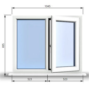 1045mm (W) x 895mm (H) PVCu StormProof Casement Window - 1 RIGHT Opening Window -  Toughened Safety Glass - White
