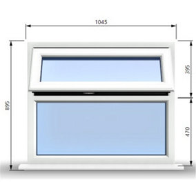 1045mm (W) x 895mm (H) PVCu StormProof Casement Window - 1 Top Opening Window - 70mm Cill - Chrome Handles -  White