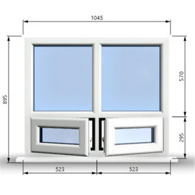 1045mm (W) x 895mm (H) PVCu StormProof Casement Window - 2 Bottom Opening Windows - Toughened Safety Glass - White
