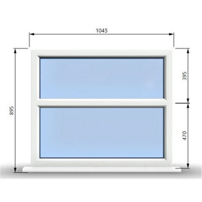 1045mm (W) x 895mm (H) PVCu StormProof Casement Window - 2 Horizontal Panes Non Opening Windows -  White Internal & External