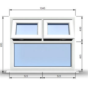 1045mm (W) x 895mm (H) PVCu StormProof Casement Window - 2 Top Opening Windows -  Toughened Safety Glass - White