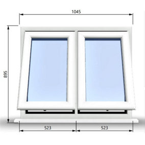 1045mm (W) x 895mm (H) PVCu StormProof Casement Window - 2 Vertical Bottom Opening Windows -  White Internal & External
