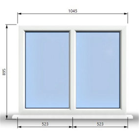 1045mm (W) x 895mm (H) PVCu StormProof Casement Window - 2 Vertical Panes Non Opening Windows -  White Internal & External