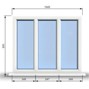 1045mm (W) x 895mm (H) PVCu StormProof Casement Window - 3 Panes Non Opening Window -  White Internal & External