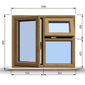 1045mm (W) x 895mm (H) Wooden Stormproof Window - 1 Opening Window (LEFT) - Top Opening Window (RIGHT) - Toughened Safety Glass