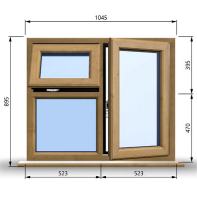 1045mm (W) x 895mm (H) Wooden Stormproof Window - 1 Opening Window (RIGHT) - Top Opening Window (LEFT) - Toughened Safety Glas