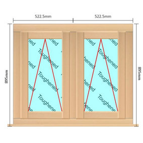 1045mm (W) x 895mm (H) Wooden Stormproof Window - 2 Opening Windows (Opening from Bottom) - Toughened Safety Glass