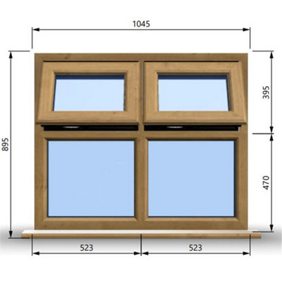 1045mm (W) x 895mm (H) Wooden Stormproof Window - 2 Top Opening Windows -Toughened Safety Glass