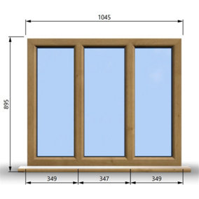 1045mm (W) x 895mm (H) Wooden Stormproof Window - 3 Pane Non-Opening Windows - Toughened Safety Glass