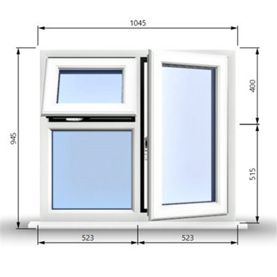 1045mm (W) x 945mm (H) PVCu StormProof  - 1 Opening Window (RIGHT) - Top Opening Window (LEFT) - Toughened Safety Glass - White