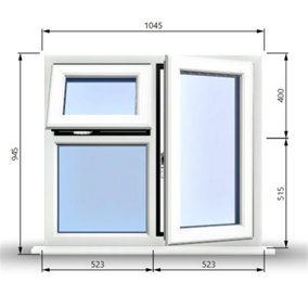 1045mm (W) x 945mm (H) PVCu StormProof  - 1 Opening Window (RIGHT) - Top Opening Window (LEFT) - Toughened Safety Glass - White