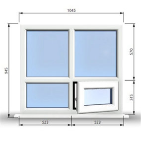 1045mm (W) x 945mm (H) PVCu StormProof Casement Window - 1 Bottom Opening (Right)  - White Internal & External
