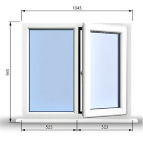 1045mm (W) x 945mm (H) PVCu StormProof Casement Window - 1 RIGHT Opening Window -  Toughened Safety Glass - White