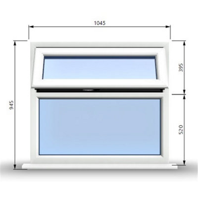 1045mm (W) x 945mm (H) PVCu StormProof Casement Window - 1 Top Opening Window - 70mm Cill - Chrome Handles -  White