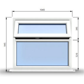 1045mm (W) x 945mm (H) PVCu StormProof Casement Window - 1 Top Opening Window - 70mm Cill - Chrome Handles -  White