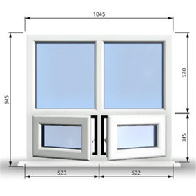 1045mm (W) x 945mm (H) PVCu StormProof Casement Window - 2 Bottom Opening Windows - Toughened Safety Glass - White