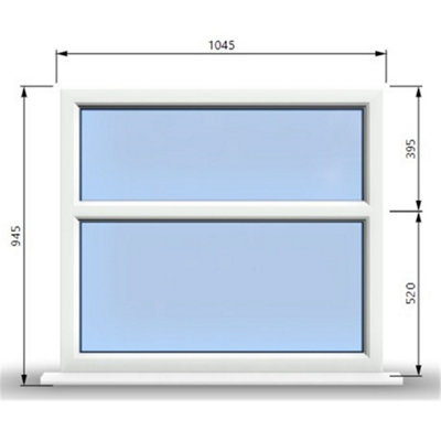 1045mm (W) x 945mm (H) PVCu StormProof Casement Window - 2 Horizontal Panes Non Opening Windows -  White Internal & External