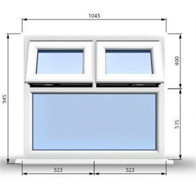 1045mm (W) x 945mm (H) PVCu StormProof Casement Window - 2 Top Opening Windows -  Toughened Safety Glass - White