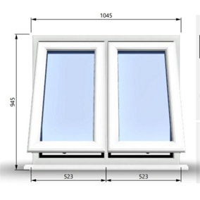 1045mm (W) x 945mm (H) PVCu StormProof Casement Window - 2 Vertical Bottom Opening Windows -  White Internal & External