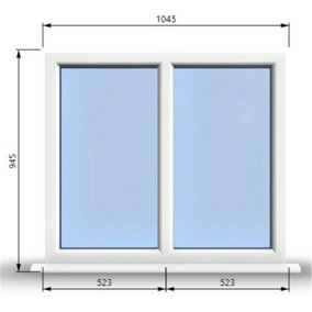 1045mm (W) x 945mm (H) PVCu StormProof Casement Window - 2 Vertical Panes Non Opening Windows -  White Internal & External