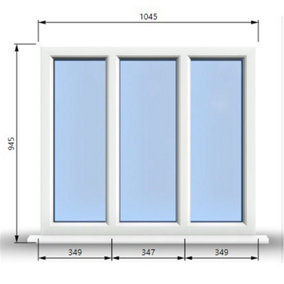 1045mm (W) x 945mm (H) PVCu StormProof Casement Window - 3 Panes Non Opening Window -  White Internal & External