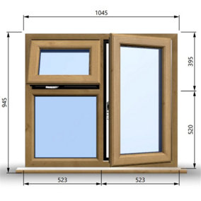 1045mm (W) x 945mm (H) Wooden Stormproof Window - 1 Opening Window (RIGHT) - Top Opening Window (LEFT) - Toughened Safety Glas