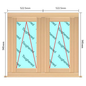 1045mm (W) x 945mm (H) Wooden Stormproof Window - 2 Opening Windows (Opening from Bottom) - Toughened Safety Glass