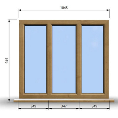 1045mm (W) x 945mm (H) Wooden Stormproof Window - 3 Pane Non-Opening Windows - Toughened Safety Glass