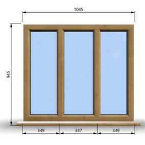 1045mm (W) x 945mm (H) Wooden Stormproof Window - 3 Pane Non-Opening Windows - Toughened Safety Glass
