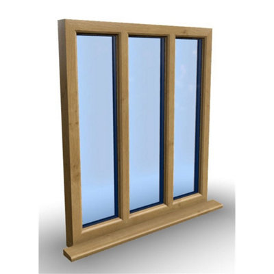 1045mm (W) x 945mm (H) Wooden Stormproof Window - 3 Pane Non-Opening Windows - Toughened Safety Glass