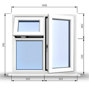 1045mm (W) x 995mm (H) PVCu StormProof  - 1 Opening Window (RIGHT) - Top Opening Window (LEFT) - Toughened Safety Glass - White