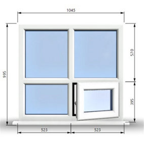 1045mm (W) x 995mm (H) PVCu StormProof Casement Window - 1 Bottom Opening (Right)  - White Internal & External