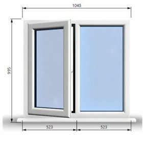 1045mm (W) x 995mm (H) PVCu StormProof Casement Window - 1 LEFT Opening Window -  Toughened Safety Glass - White