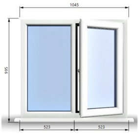 1045mm (W) x 995mm (H) PVCu StormProof Casement Window - 1 RIGHT Opening Window -  Toughened Safety Glass - White