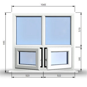 1045mm (W) x 995mm (H) PVCu StormProof Casement Window - 2 Bottom Opening Windows - Toughened Safety Glass - White