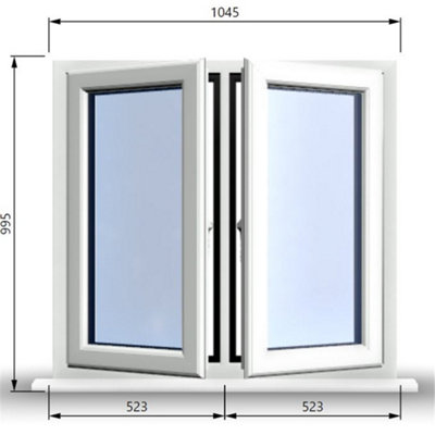 1045mm (W) x 995mm (H) PVCu StormProof Casement Window - 2 Central Opening Windows -  White Internal & External