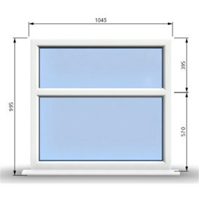 1045mm (W) x 995mm (H) PVCu StormProof Casement Window - 2 Horizontal Panes Non Opening Windows -  White Internal & External