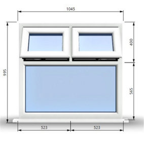 1045mm (W) x 995mm (H) PVCu StormProof Casement Window - 2 Top Opening Windows -  Toughened Safety Glass - White